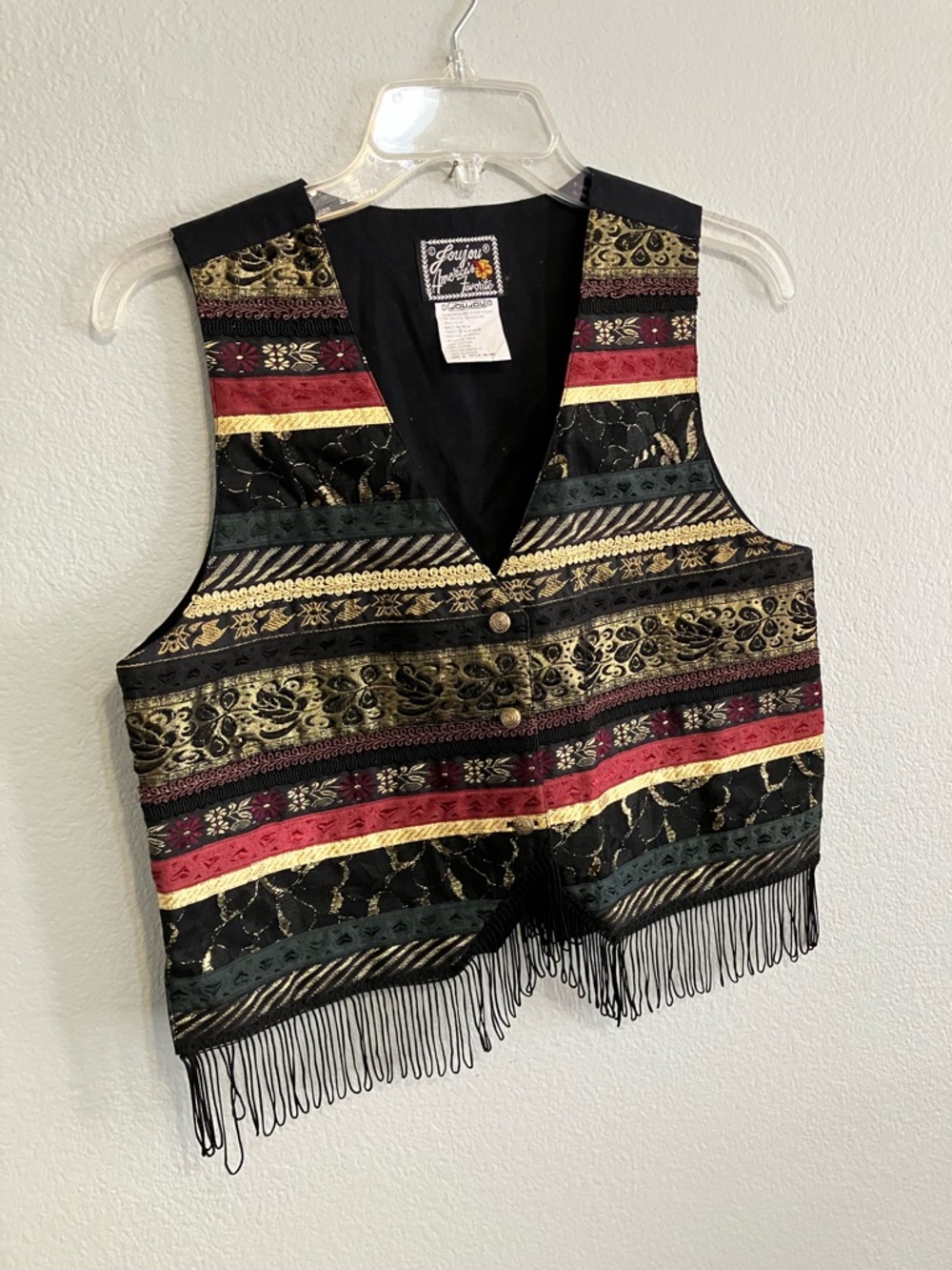 JouJou America’s Favorite Black Lined Fancy Front Vest Size Small